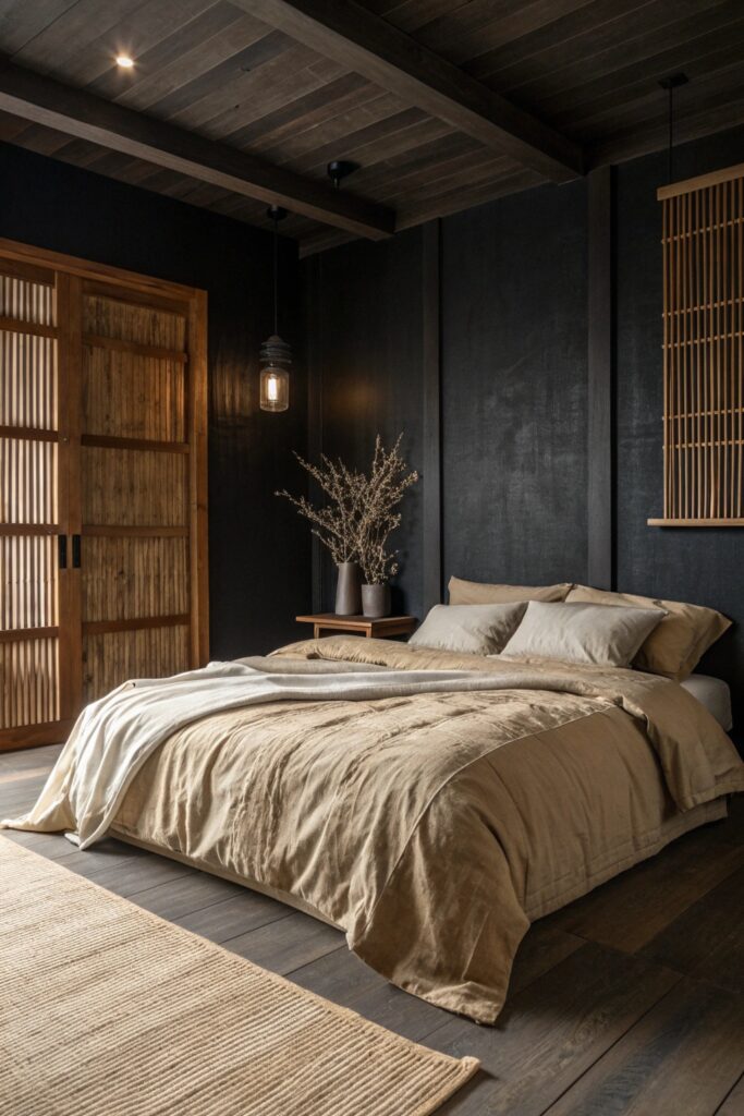 10 Dark Japandi Bedroom Ideas With Warm Contrast